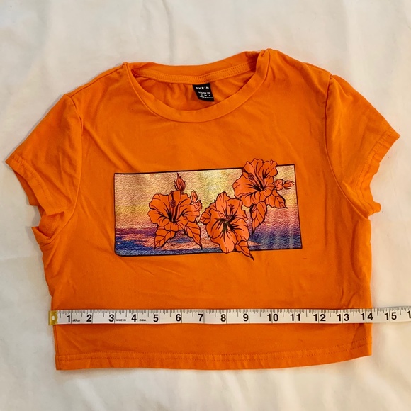 Shein Orange Tropical Crop Top - Picture 5 of 6